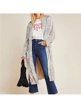 Anthropologie Dulcinea Silver Gold Sequin Duster Jacket  BB Dakota SP NWT